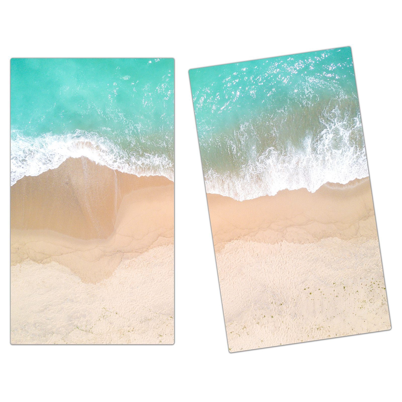 Primedeco Herd-Abdeckplatte Herdabdeckplatte Spritzschutz aus Glas Meer trifft auf Sand, Glas, (2 tlg)