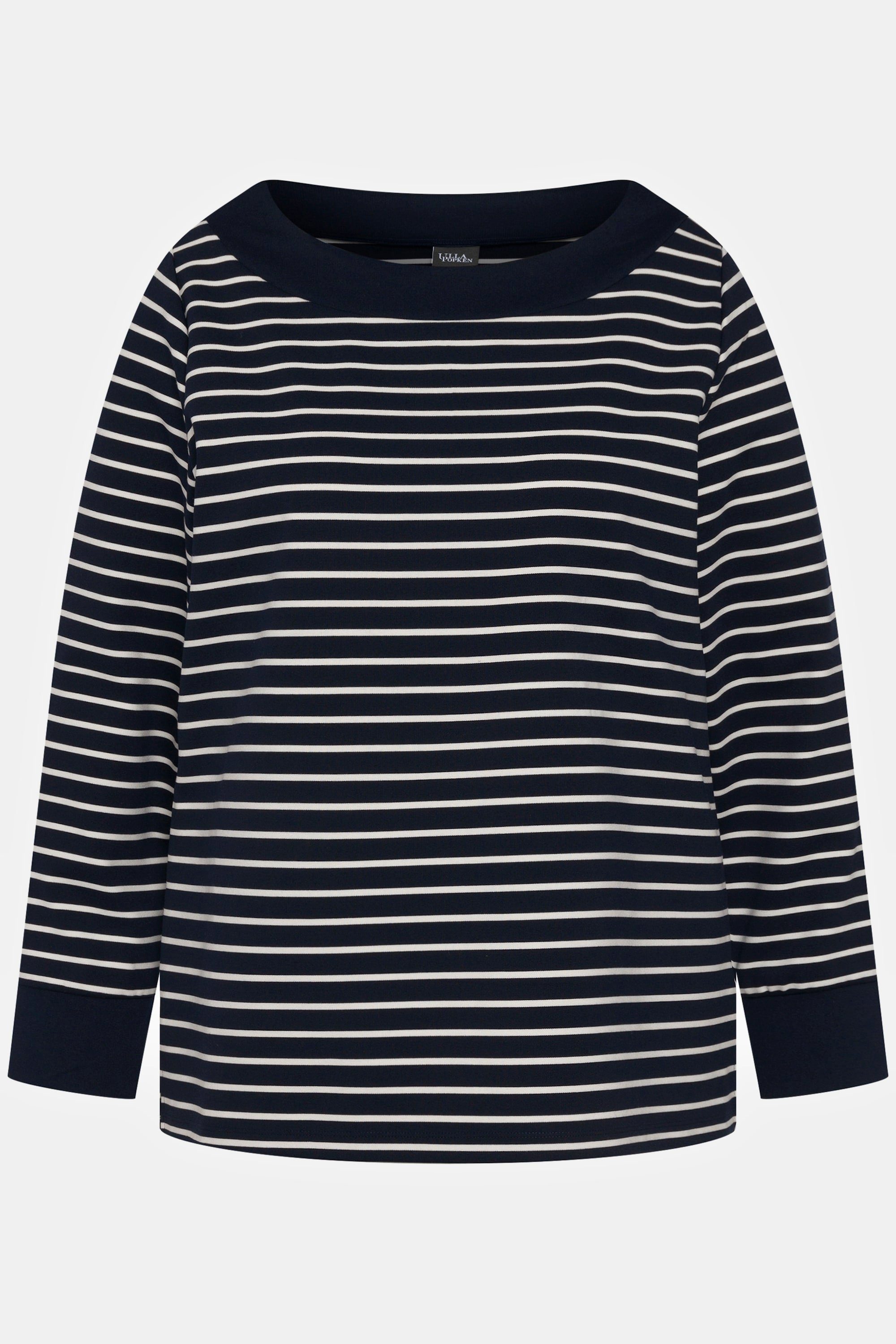 Streifen Sweatshirt Popken U-Boot-Ausschnitt Sweatshirt Langarm Ulla