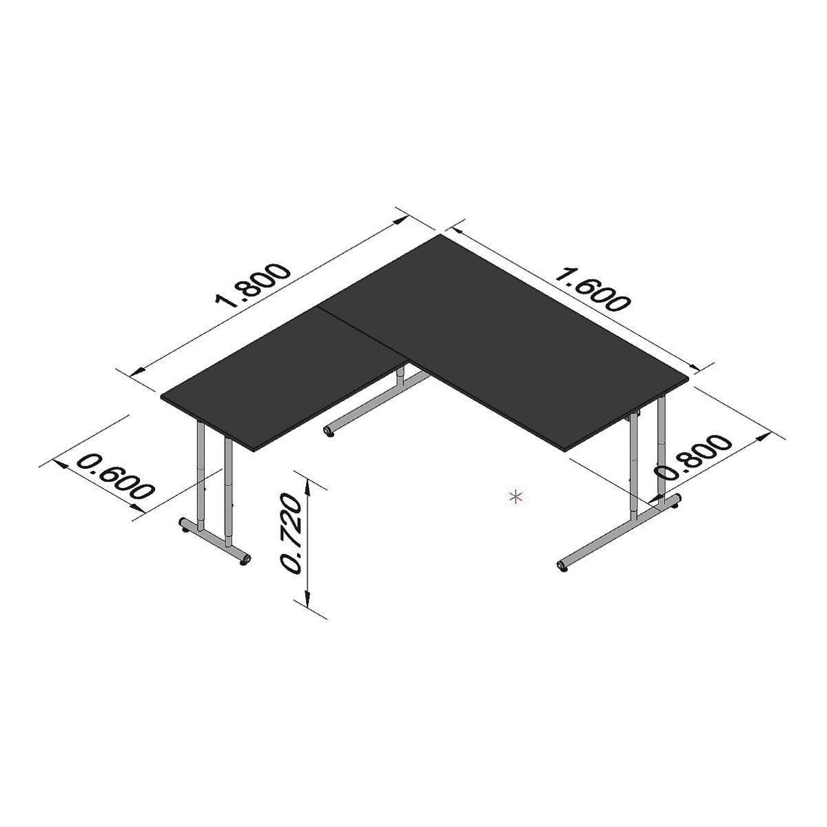 KERKMANN Eckschreibtisch Artline Transparent, Breite 160 cm, höhenverstellbar 68-82 cm, C-Fuß, Metallgestell