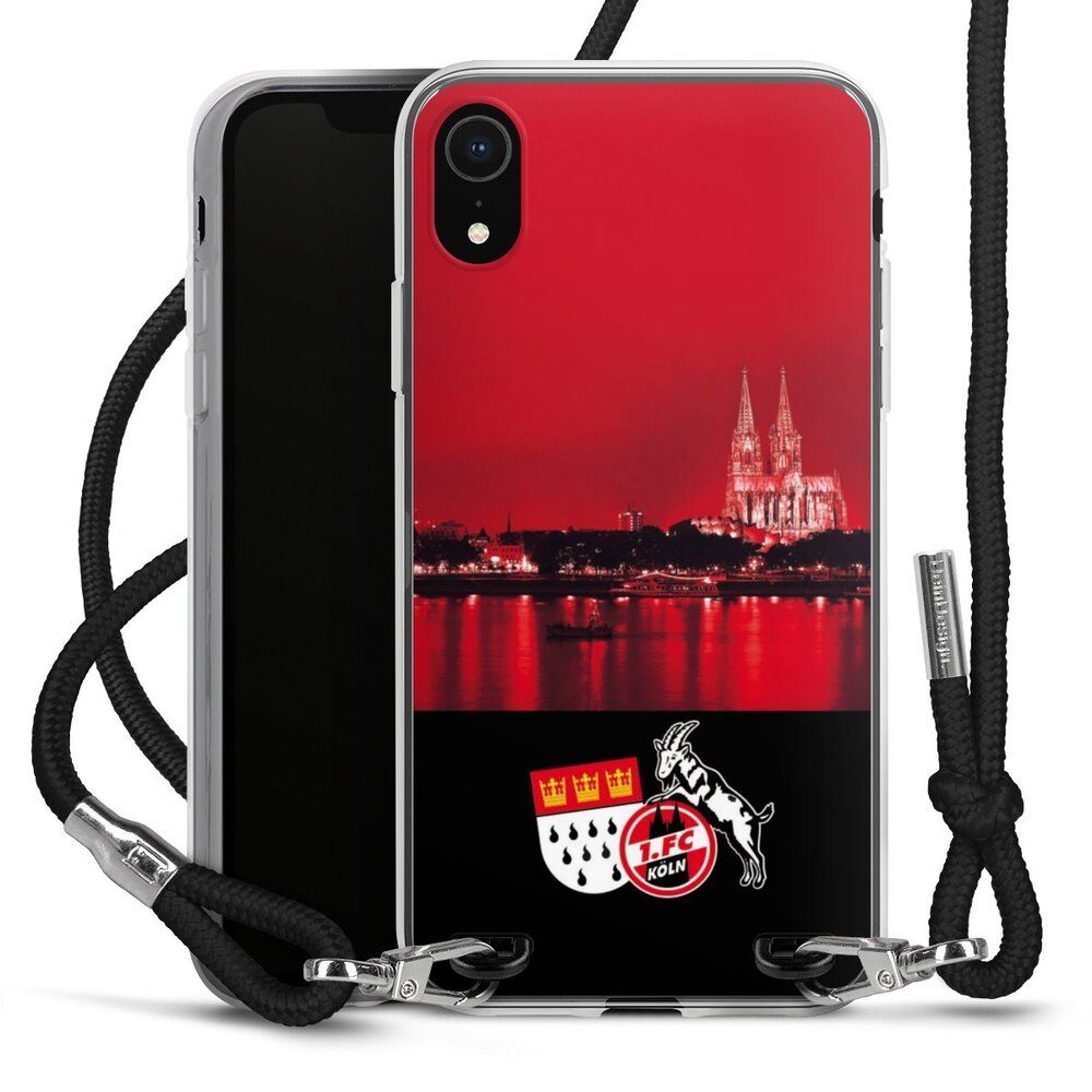 DeinDesign Handyhülle Skyline 1. FC Köln Offizielles Lizenzprodukt Skyline Köln Rot, Apple iPhone Xr Handykette Hülle mit Band Case zum Umhängen