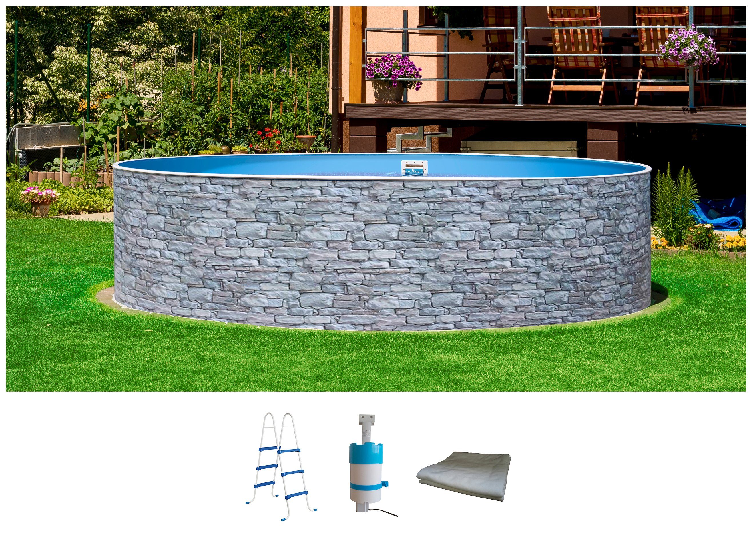 my POOL BWT Rundpool STONE 1 (Set, 4-tlg), Steindekor, in verschiedenen Größen