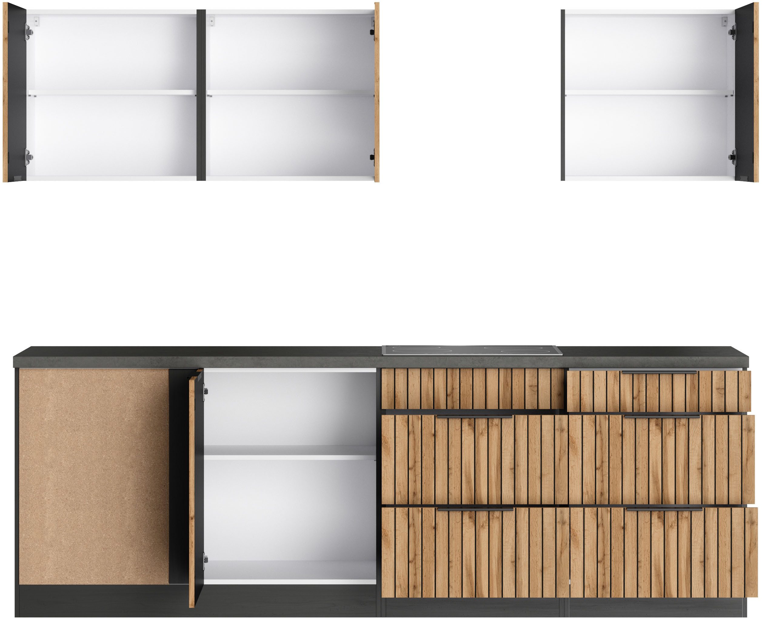 KOCHSTATION Winkelküche KS-Lagos, Stellbreite 240/240 cm, wahlweise mit E-Geräten, GK-oder Induktionskochfeld,Kühlschrank,Spüle edelstahl oder schwarz