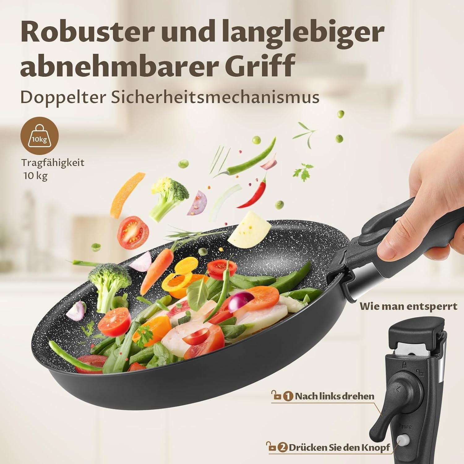 LuxusKollektion Pfannen-Set Pfannen-Set 4-tlg 20 24 28 cm abnehmbarer Griff Induktion Antihaft