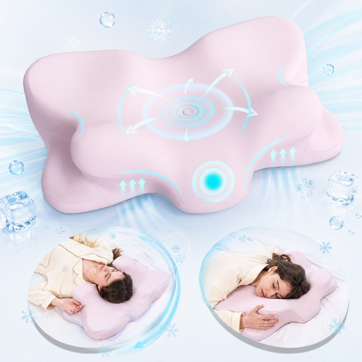 CHICASA Kopfkissen Nackenstützkissen aus 55D Memory Foam, HWS-stützend, abnehmbarer Bezug, Maße: 65 × 41 × 12/8 cm (zwei Höhen), 5-Zonen-Stützsystem, 100 % Memory-Schaum, Kühlendes Nackenstützkissen, 4D-Luftzirkulationsstruktur, Reisedesign