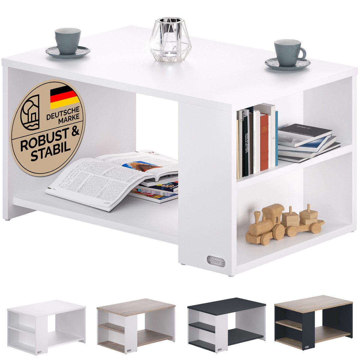 Casaria Couchtisch Santa Cruz, mit Stauraum Holz Weiß Wohnzimmertisch 90x60 günstig online kaufen