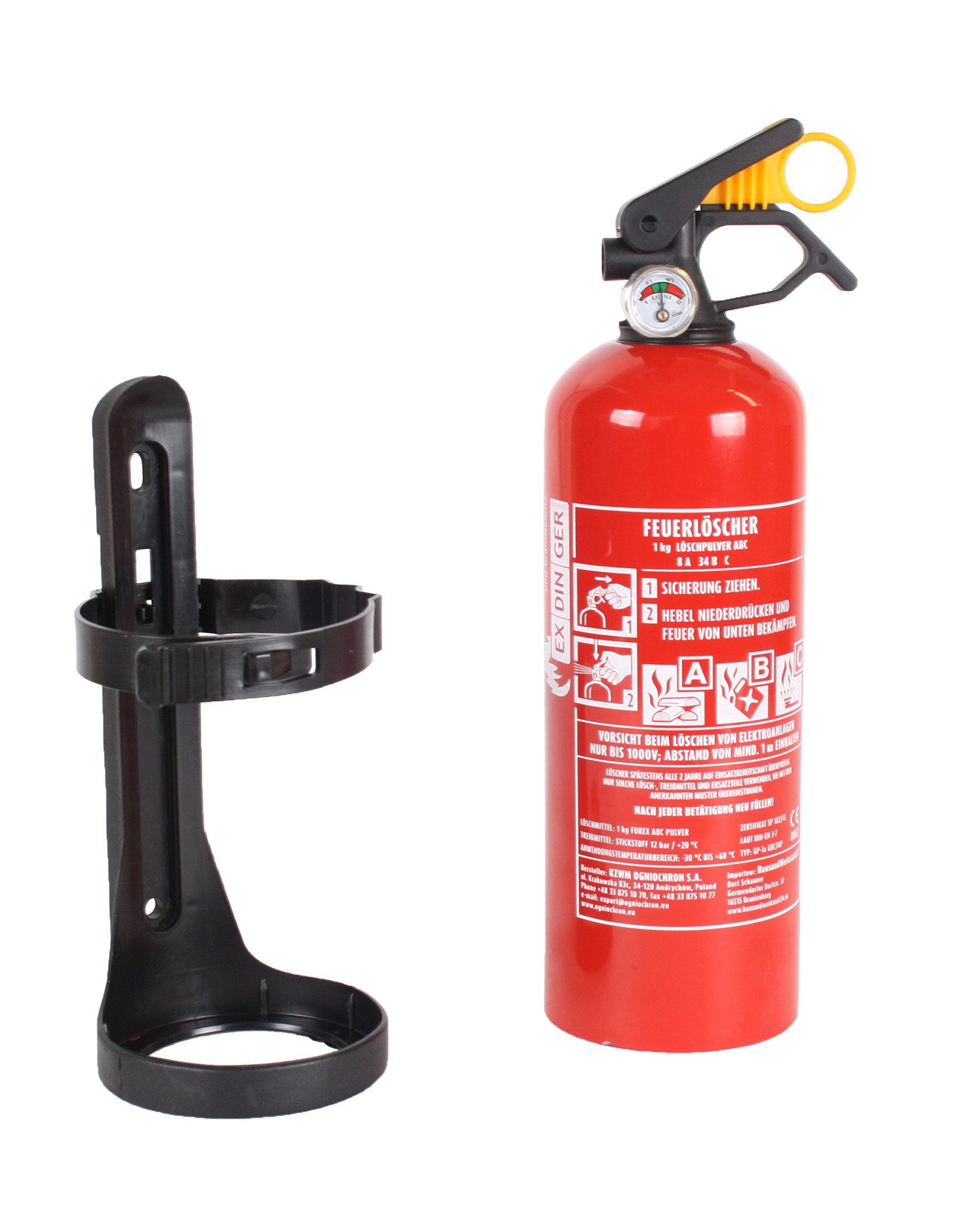 EXDINGER Pulver-Feuerlöscher Autofeuerlöscher GP-1x ABC 1 kg Löschpulver frostsicher mit Manometer, Dauerdruck, ABC-Pulver, (1-St) Dauerdrucklöscher, Sicherungskeil, mehrfach befüllbar