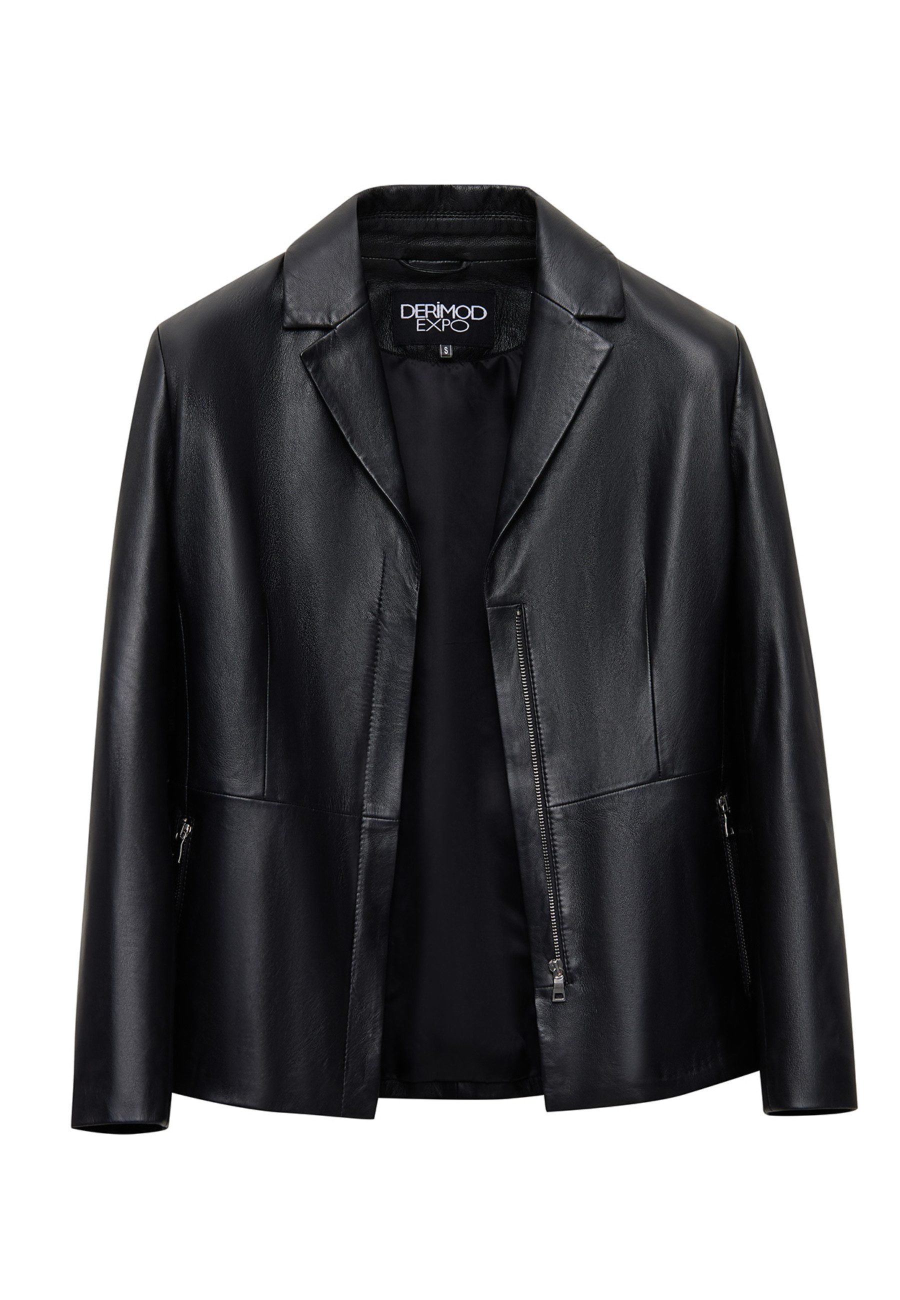 Derimod Lederjacke Helen Lederjacke Regular Fit, Reißverschluss, Reverskragen, Kurz, Textilfutter