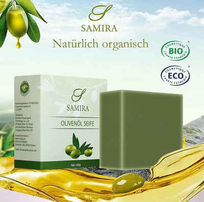 Samira Gesichtsseife SAMIRA Olivenöl- Seife, 100% Bio, Inkl.Netzbeutel, 2-tlg., Tiefenwirksame Reinigung. Spendet Feuchtigkeit
