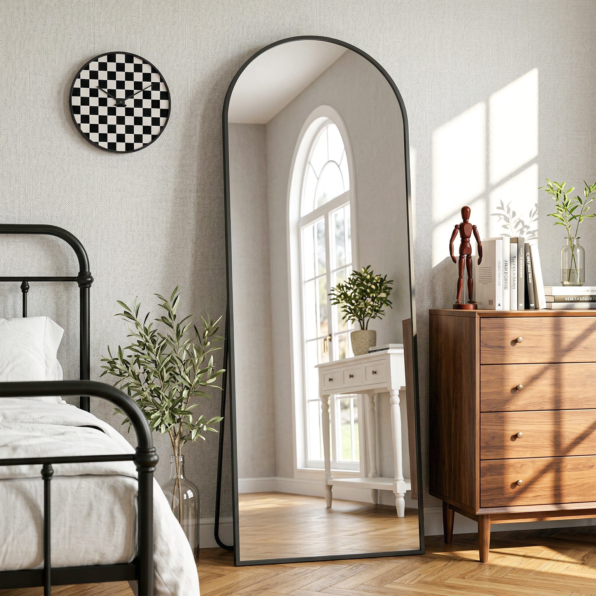 ANTOK Ganzkörperspiegel Bogenform, freistehend mit Ständer oder wandmontierbar (1-St), 146x44cm, für Schlafzimmer & Wohnzimmer