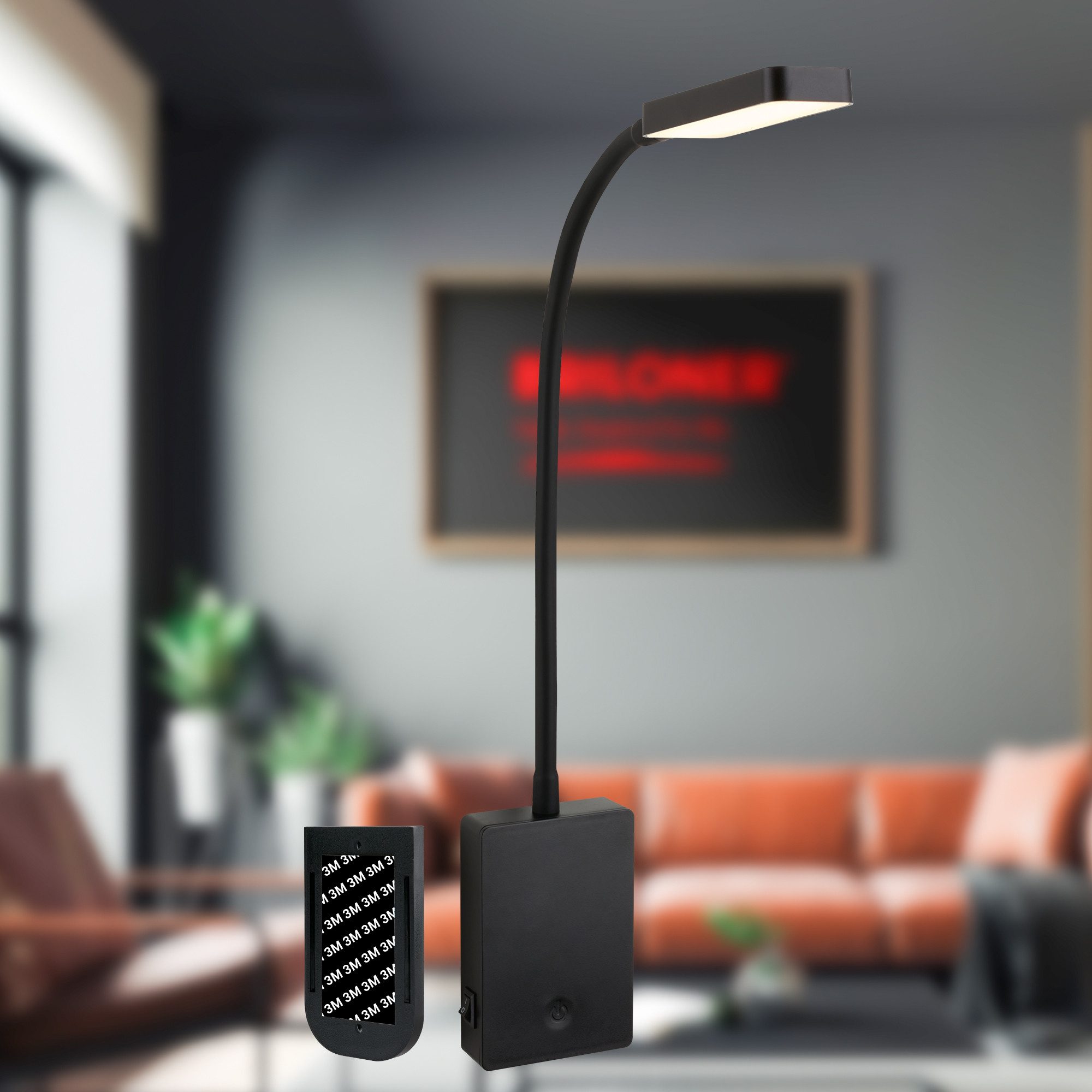 Briloner Leuchten Wandleuchte LED Akku Nachttischlampe zum Kleben Touch USB-C dimmbar, LED fest integriert, Ohne Bohren Bettlampe 7,5x3x56 cm Beige Schwarz Weiß 2W Schlafzimmer