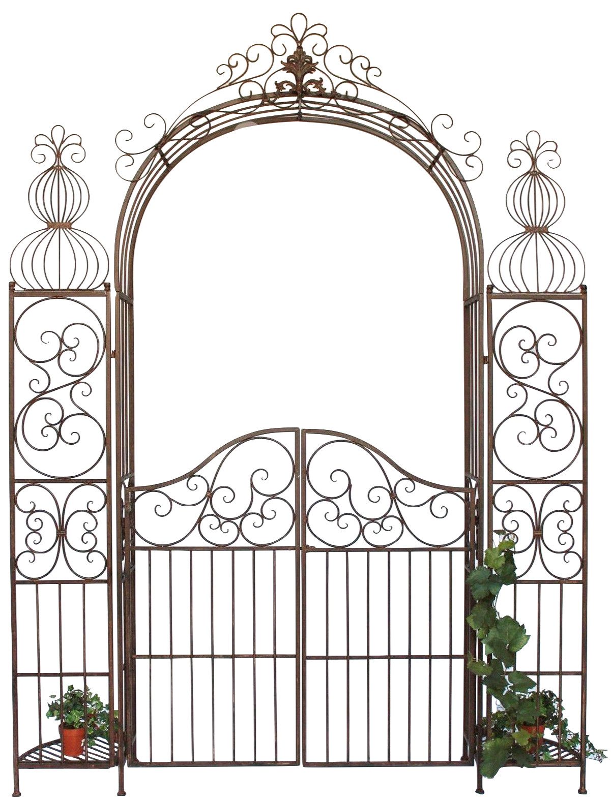DanDiBo Rosenbogen mit Tor Pforte aus Metall Schmiedeeisen Rankhilfe Antik