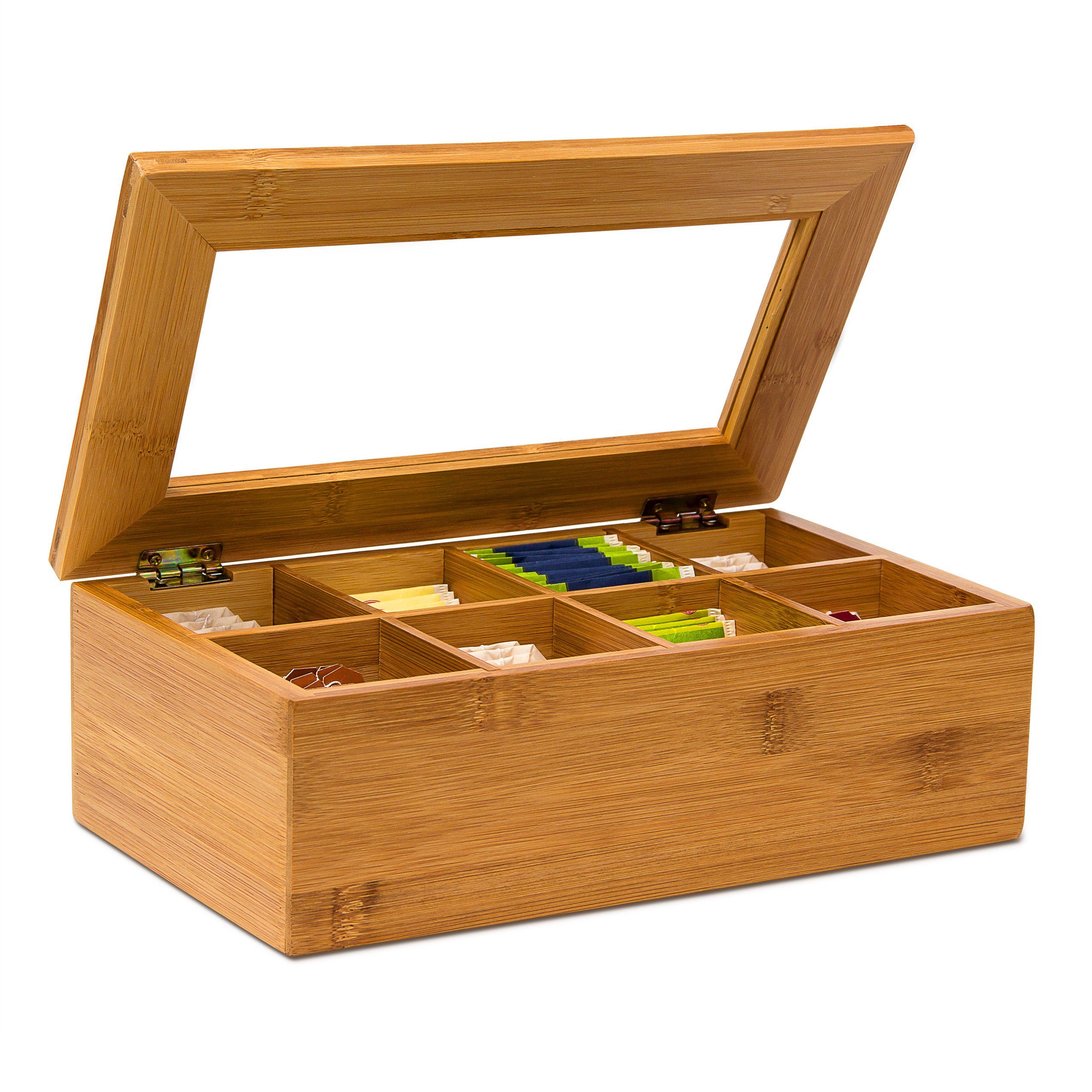 relaxdays Teebox Bambus lackiert 6 und 8 Fäch, Bambus, 8