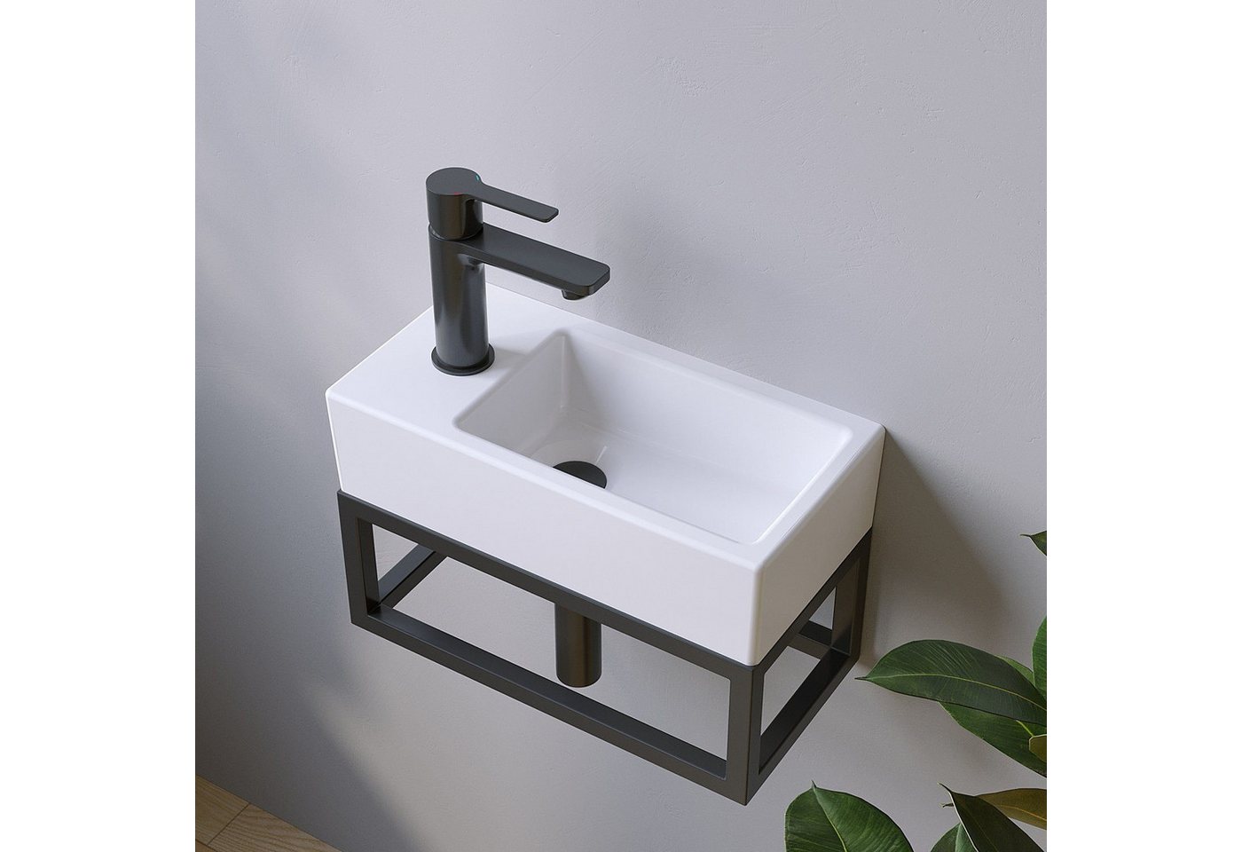 AQUALAVOS Waschbecken Mini Keramik Waschbecken 40,5x20x10,5 cm Pflegeleichte Ohne Überlauf, Platzsparend: Gäste-WC Kleinbäder Renovierung Einfache Installation