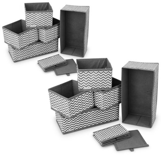 Navaris Aufbewahrungsbox, Organizer Ordnungssystem Stoffboxen - 12 Stück in verschiedenen Größen - für Kleiderschrank und Schubladen - faltbar
