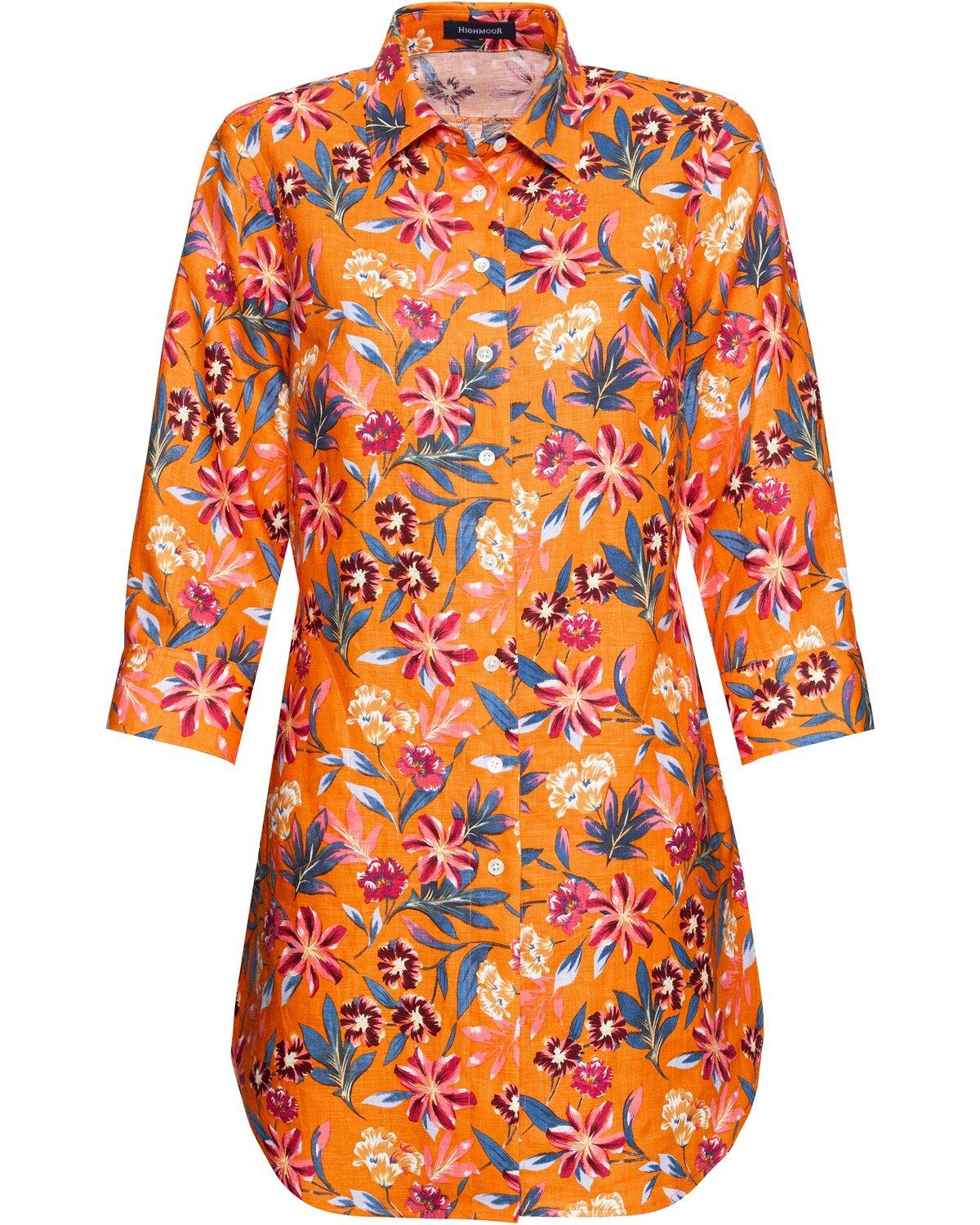 Highmoor Hemdbluse Lange Leinenbluse mit Blumenmuster günstig online kaufen