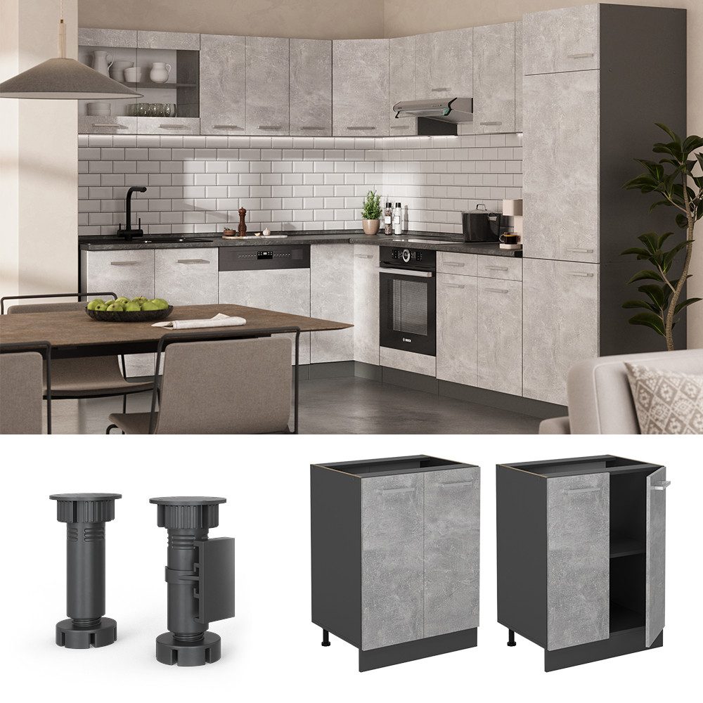 Vicco Unterschrank R-Line, Beton/Anthrazit, 60 cm ohne Arbeitsplatte (1-St)