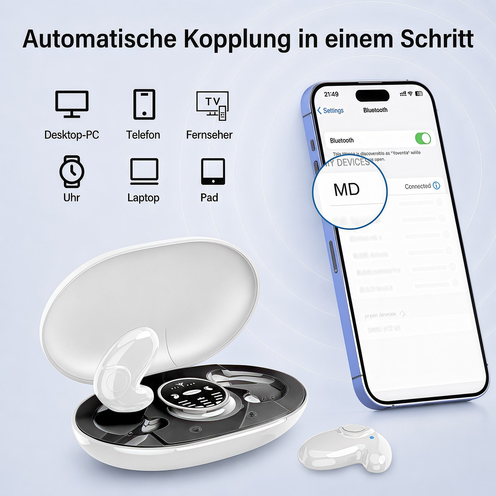 MOPUEA In-Ear Schlafkopfhörer kabellose Schlaf-Ohrhörer für Seitenschläfer Bluetooth-Kopfhörer (integriertes Mikrofon, Kompakt mit Typ-C-Schnellladehülle) – Bild 5 von 5