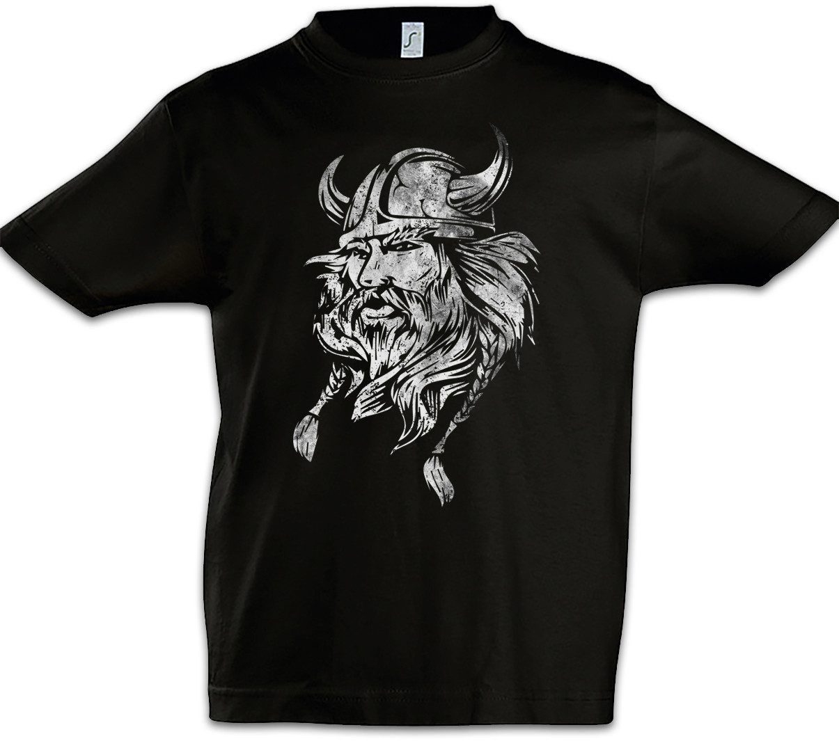 Urban Backwoods Print-Shirt Viking Head I Kinder T-Shirt Wikinger Kopf Runen Vikings Runes (1-tlg) Walhalla Odin Thor Norse