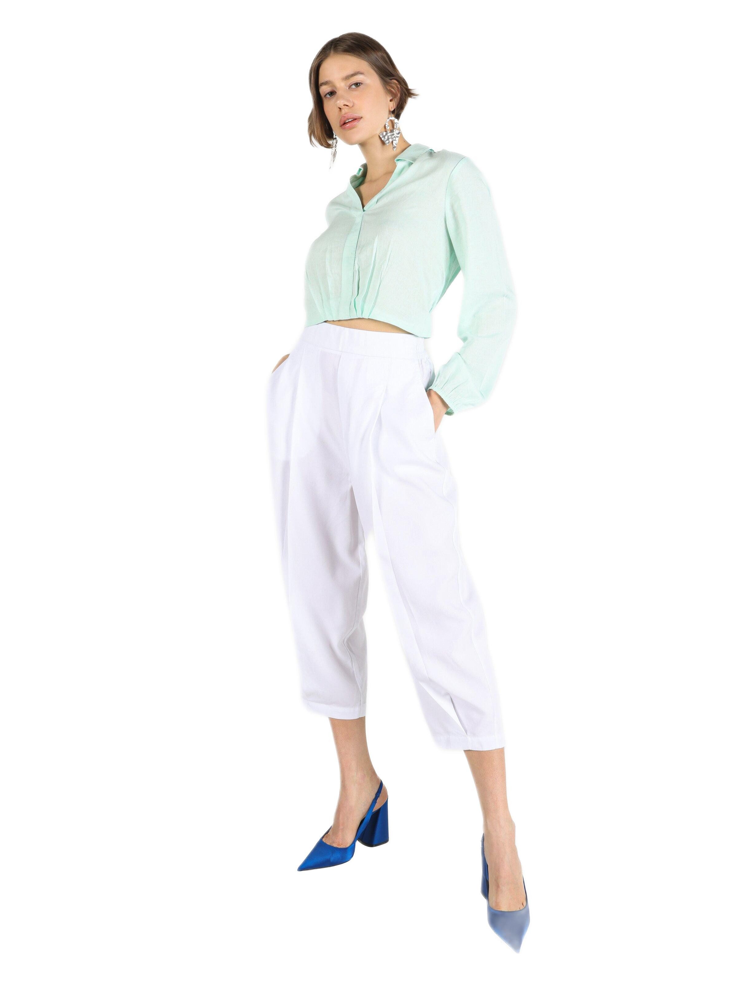 Girlfriend-Jeans Weiße Damenhose mit normaler Passform, weitem Bein und hoher Taille