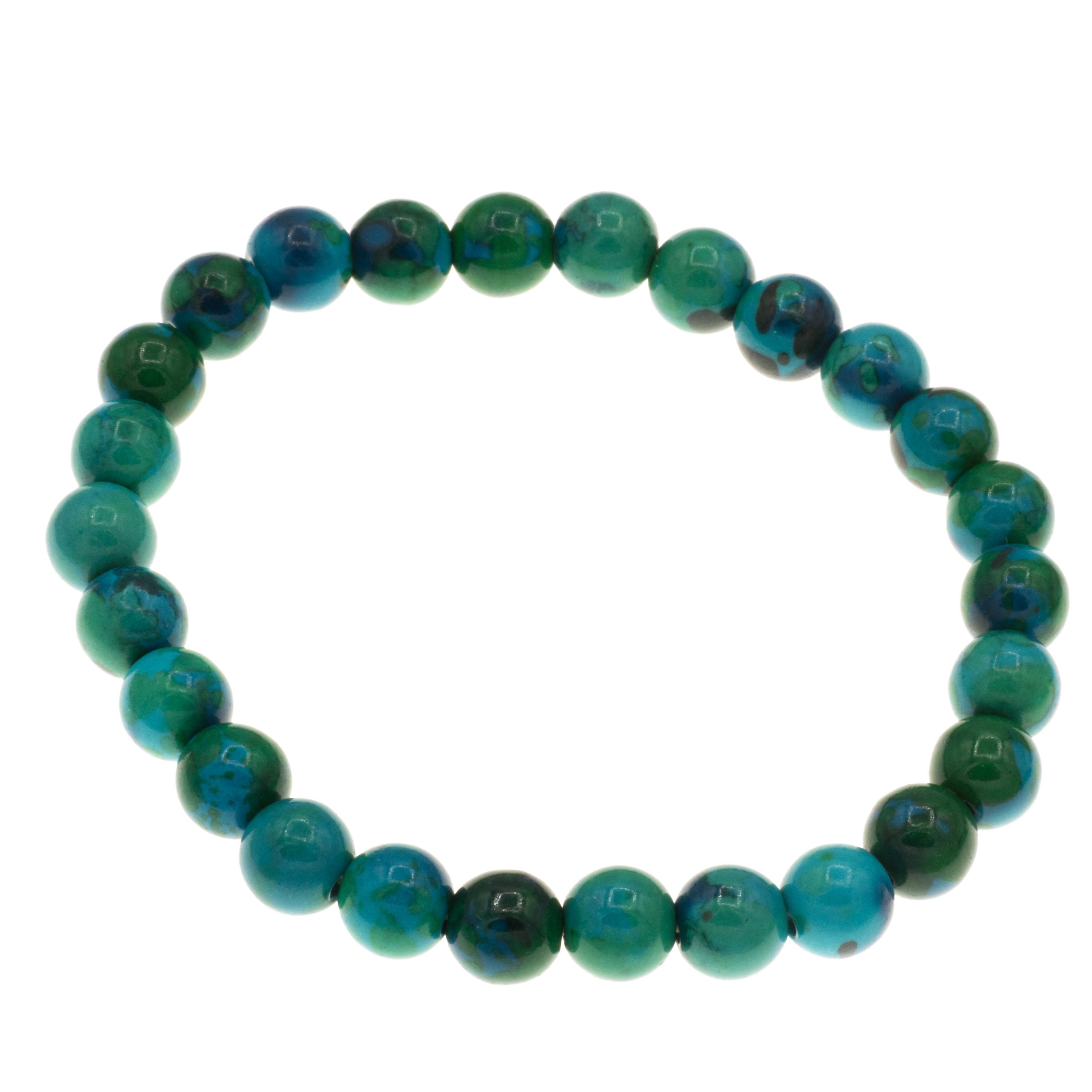 Perlenarmband Armband mit 8 mm Chrysokoll Perlen blau grün türkis elastisch