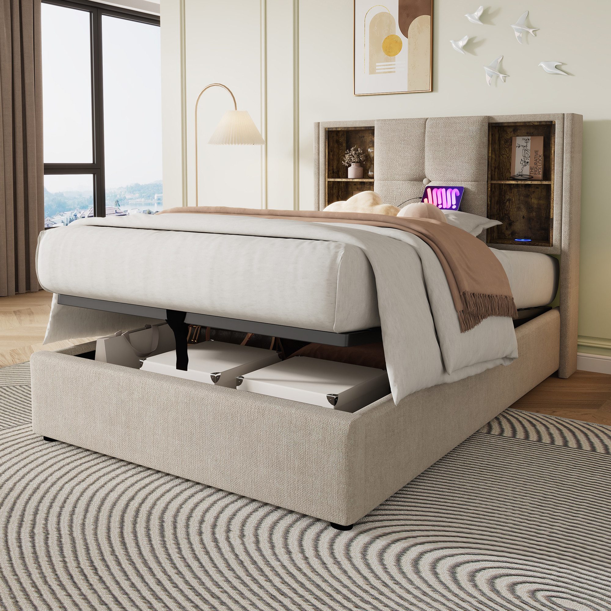 TavilaEcon Boxspringbett Polsterbett, Hydraulisch Stauraumbett mit Kabellos günstig online kaufen