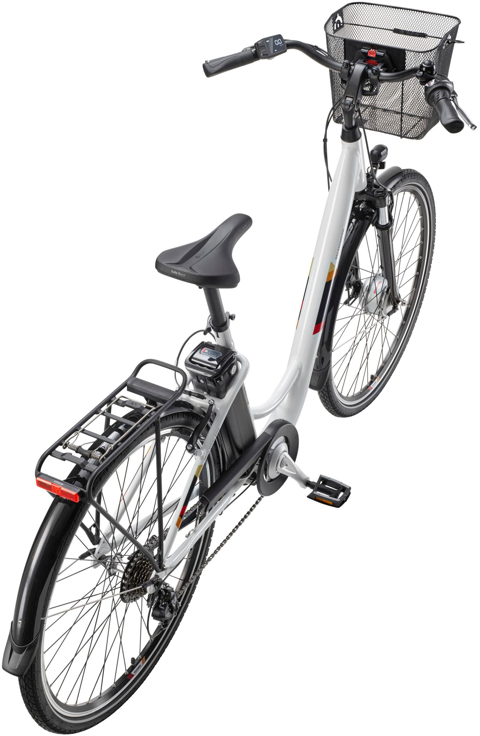 Telefunken E-Bike Cityrad Multitalent RC822, 7 Gang Shimano Tourney Schaltwerk, Kettenschaltung, Frontmotor, 531,3 Wh, (Beleuchtung, Straßenzulassung, ca. 100 km Reichweite, 2 V-Bremsen), Elektrofahrrad, Damen Herren, 28 Zoll, 36,9 V, 531,3 Wh Akku, Pedelec