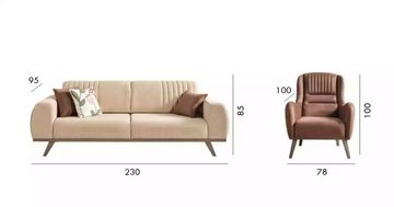 JVmoebel Wohnzimmer-Set Sofa 3 Sitzer Wohnzimmer Möbel Set 3 tlg. Sofas Italienische Möbel, (3-St., 2x 3-Sitzer + 1x Sessel), Made in Italy