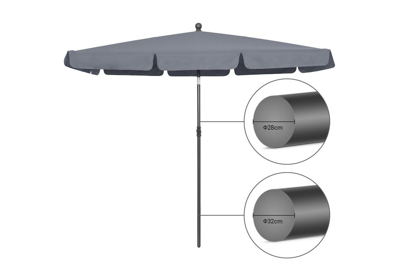 Thumbnail - TLGREEN Sonnenschirm 200 x 125 cm Gartenschirm,Terrassenschirm, Sonnenschutz UV 50+ für Balkon und Terrasse, 180 g/m²
