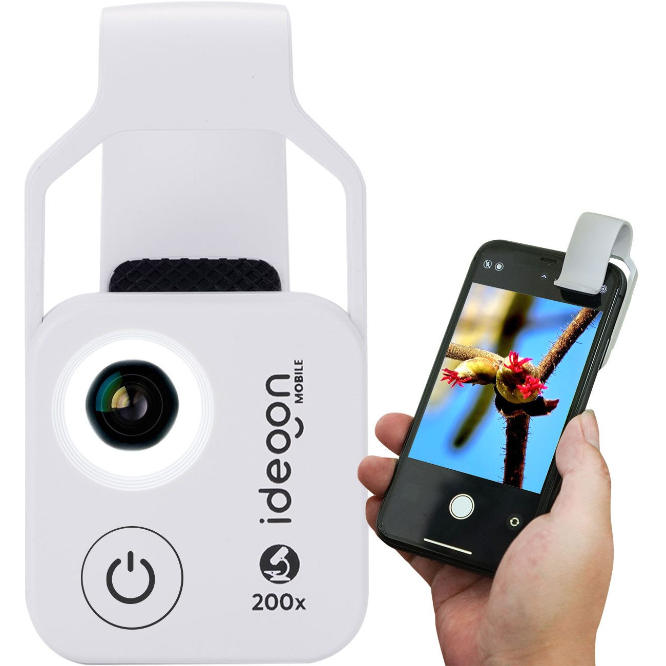 shop'n smile ideoon Mikroskop-Vorsatzlinse für Smartphone/Tablet 200x 6 LEDs CPL Linse Minimikroskop (200-fache Vergrößerung & Universal-Clip für Smartphone/Tablet)