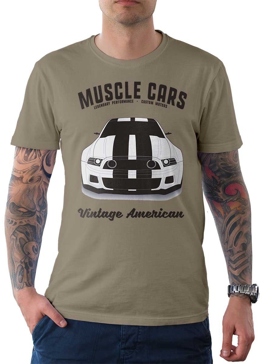 Rebel On Wheels T-Shirt Herren T-Shirt Tee Muscle Car Front mit Auto / US-Car Motiv Zink