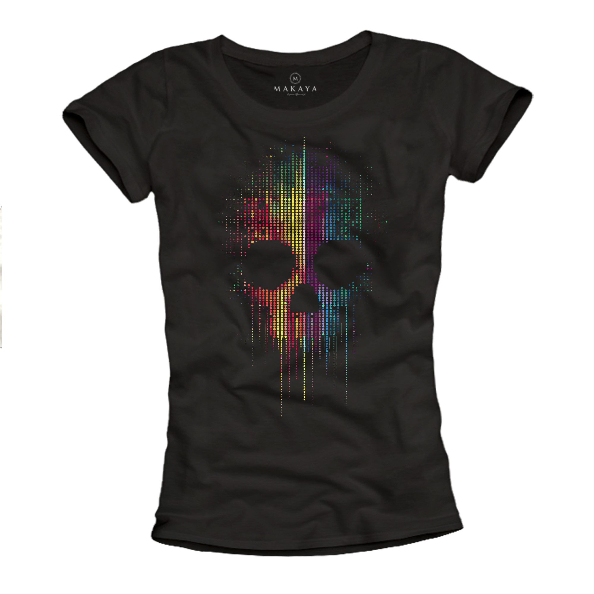 MAKAYA Print-Shirt Skull Motiv Top für Frauen – Bunter Look für Tattoo & Ro günstig online kaufen