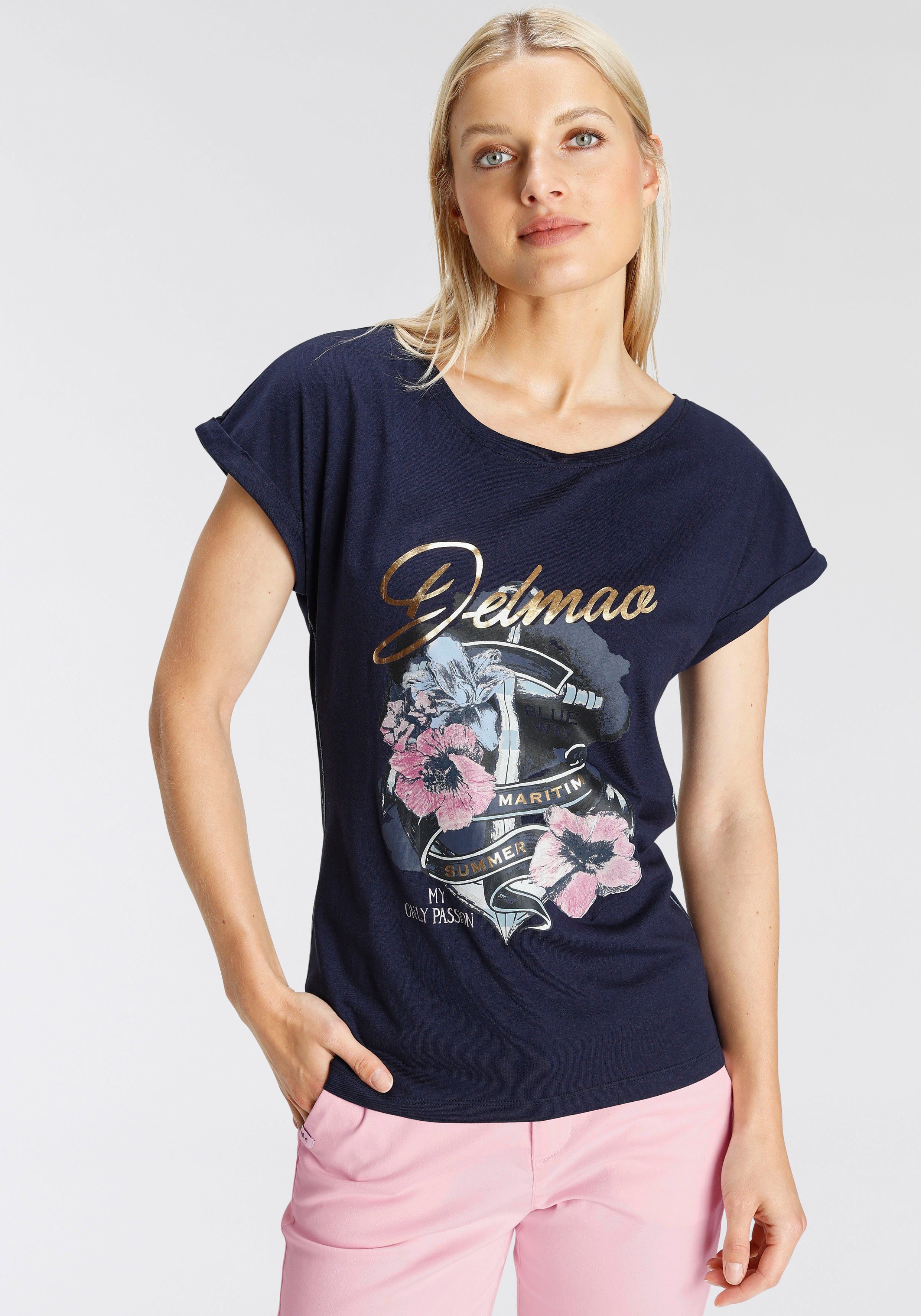DELMAO Print-Shirt mit geblümten Anker-Logodruck - NEUE MARKE! | T-Shirts