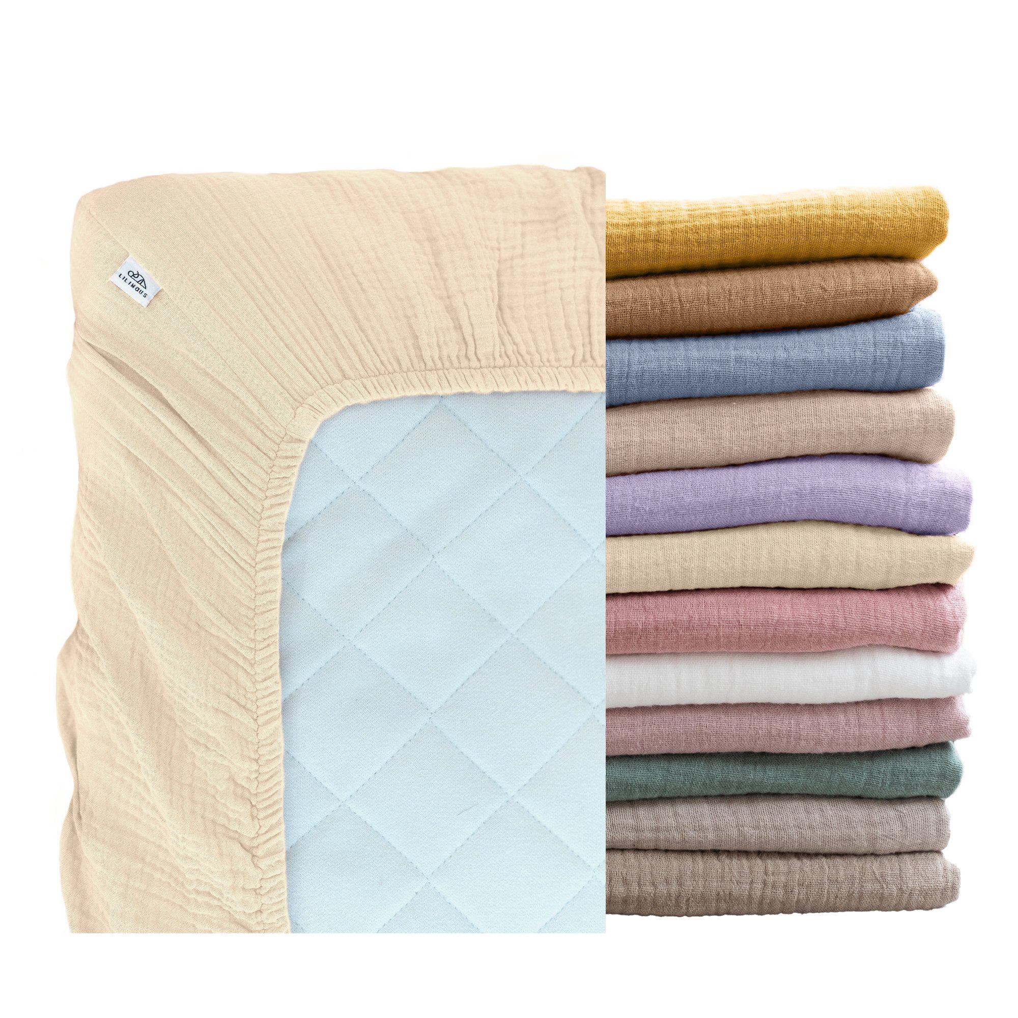 lilimaus Spannbettlaken Musselin Bettlaken Baby 60x120 & 70x140 mit Rundum-Gummizug, (1 Stück), weicher Musselin mit Rundum-Gummizug - sicherer Halt im Babybett
