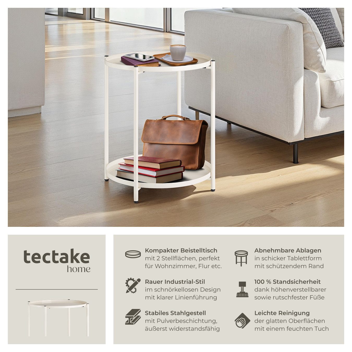 tectake Beistelltisch Oxford (1-St., 1 tlg), Abnehmbare Ablageflächen in Ta günstig online kaufen