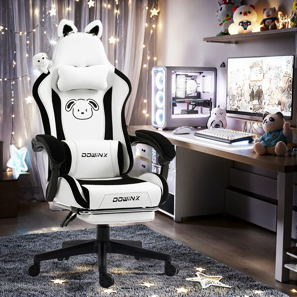 Dowinx Gaming-Stuhl Süße Katze Edition mit Katzenohren und Plüschtier (Packung), Ergonomischer Stuhl mit Hoher Rückenlehne und Lendenwirbelstütze