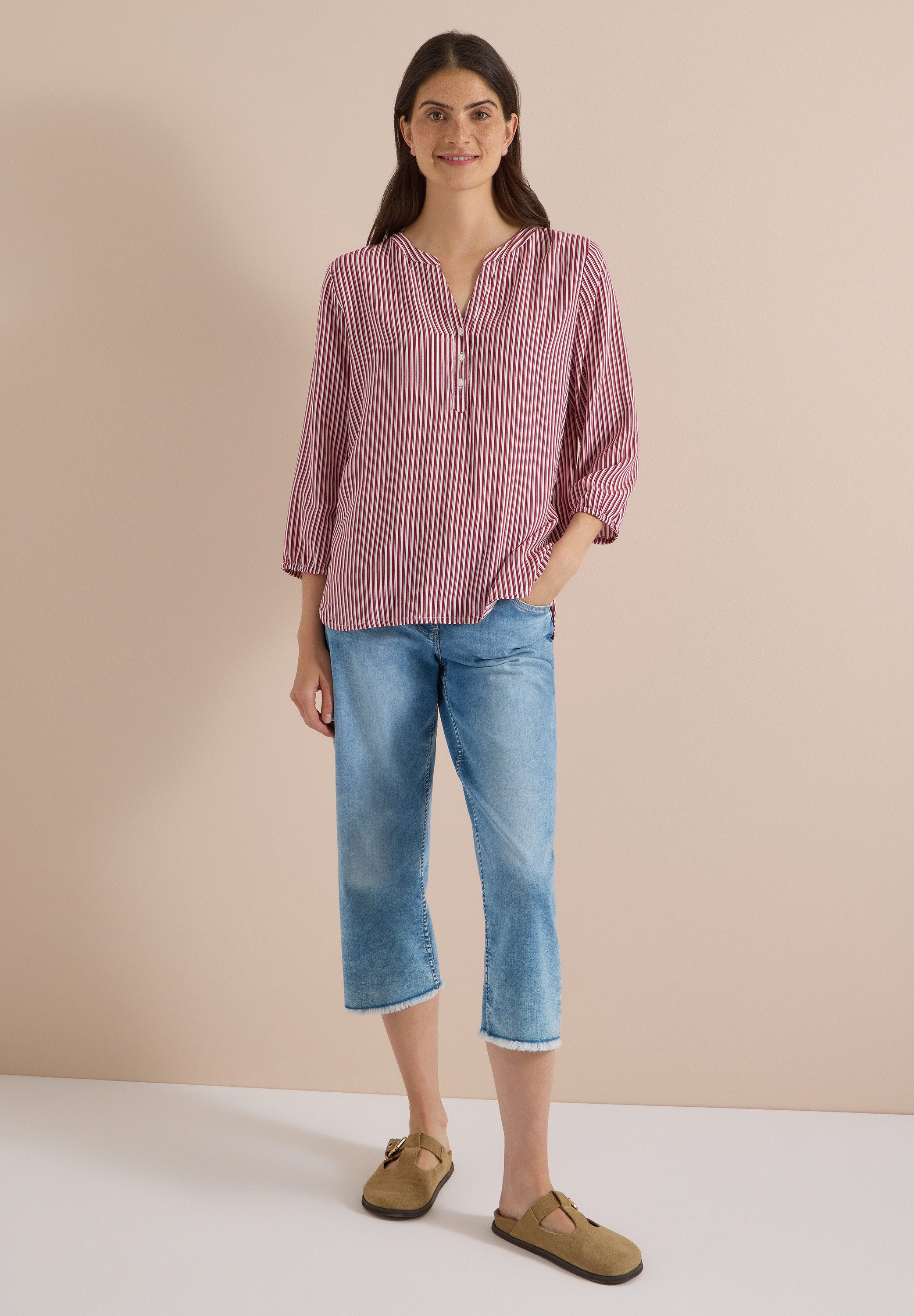 CECIL Shirtbluse mit geschlitztem Rundhalsausschnitt