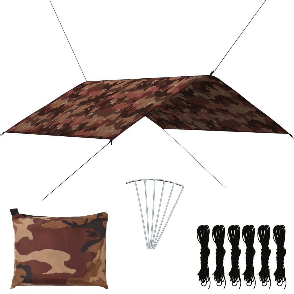 furnicato Tarp-Zelt Outdoor-Tarp 4x4 m Camouflage, (1 tlg), UV-beständige Regenplane mit 6 Heringen und 6 Abspannseilen