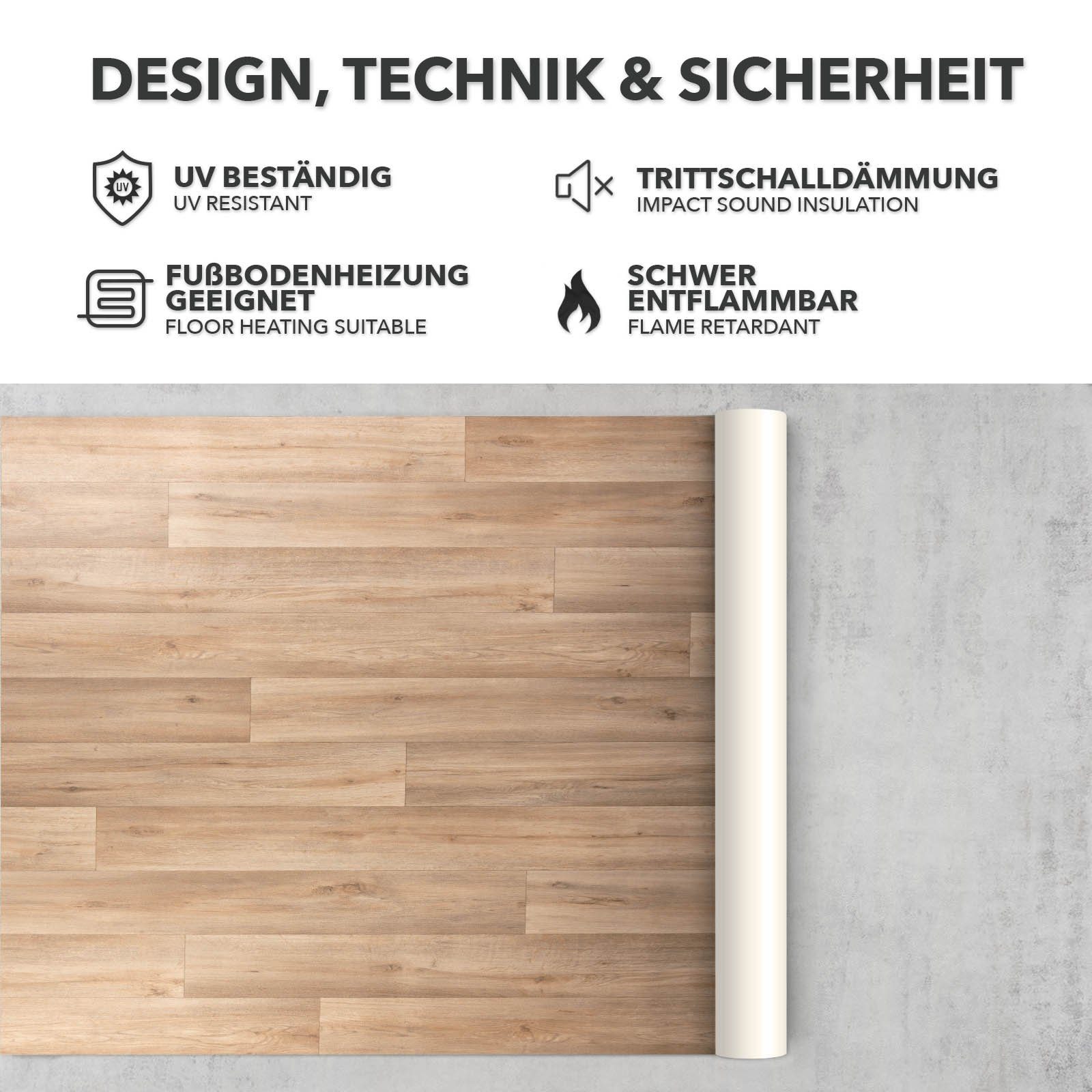 Karat Vinylboden CV-Belag Atlantic Silk Oak 973M, Nutzbar mit Fußbodenheizung