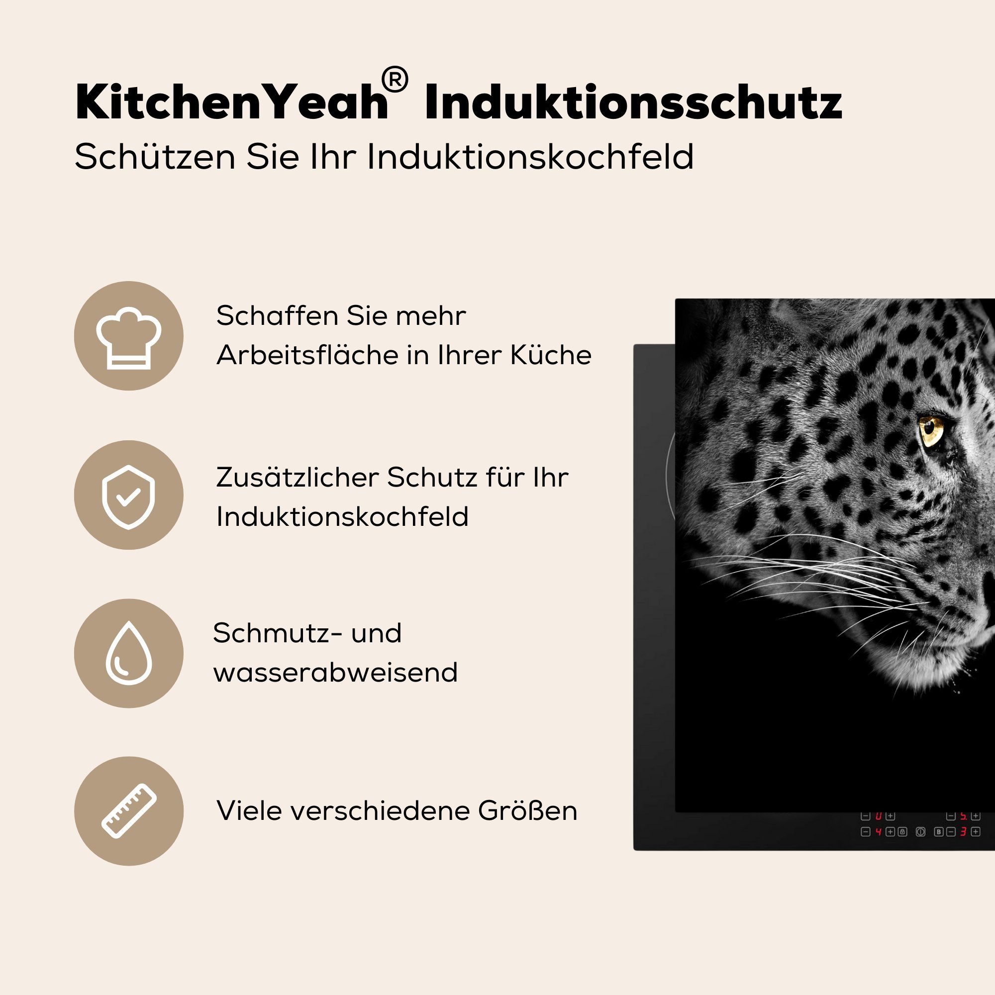 (1 Arbeitsplatte Weiß, küche tlg), cm, Schwarz Leopard - Ceranfeldabdeckung, MuchoWow Herdblende-/Abdeckplatte 78x78 für Vinyl, -