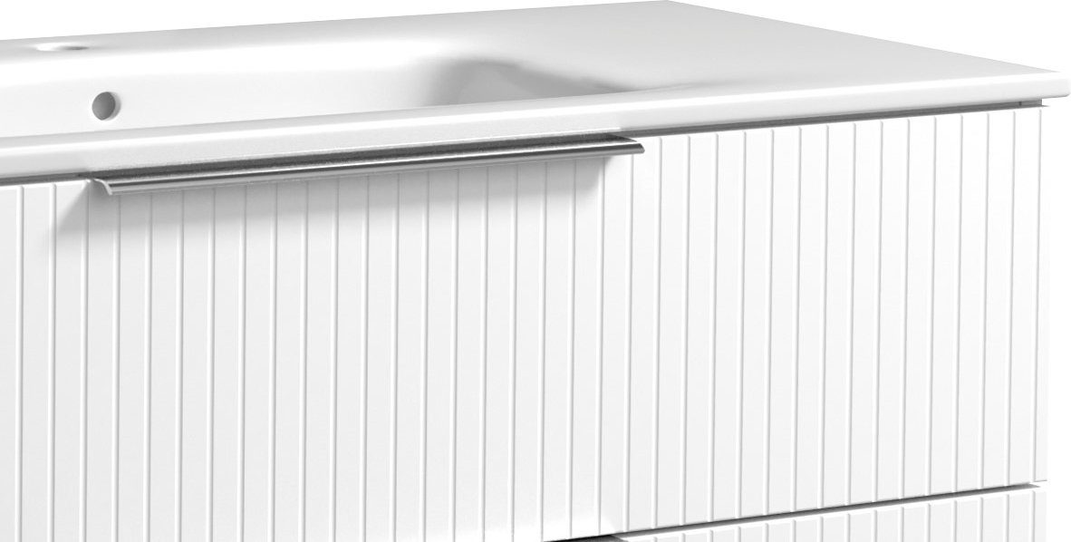 welltime Waschtisch G-Line, mit Keramik Waschbecken, Schubladen mit Softclose, trendig geriffelt