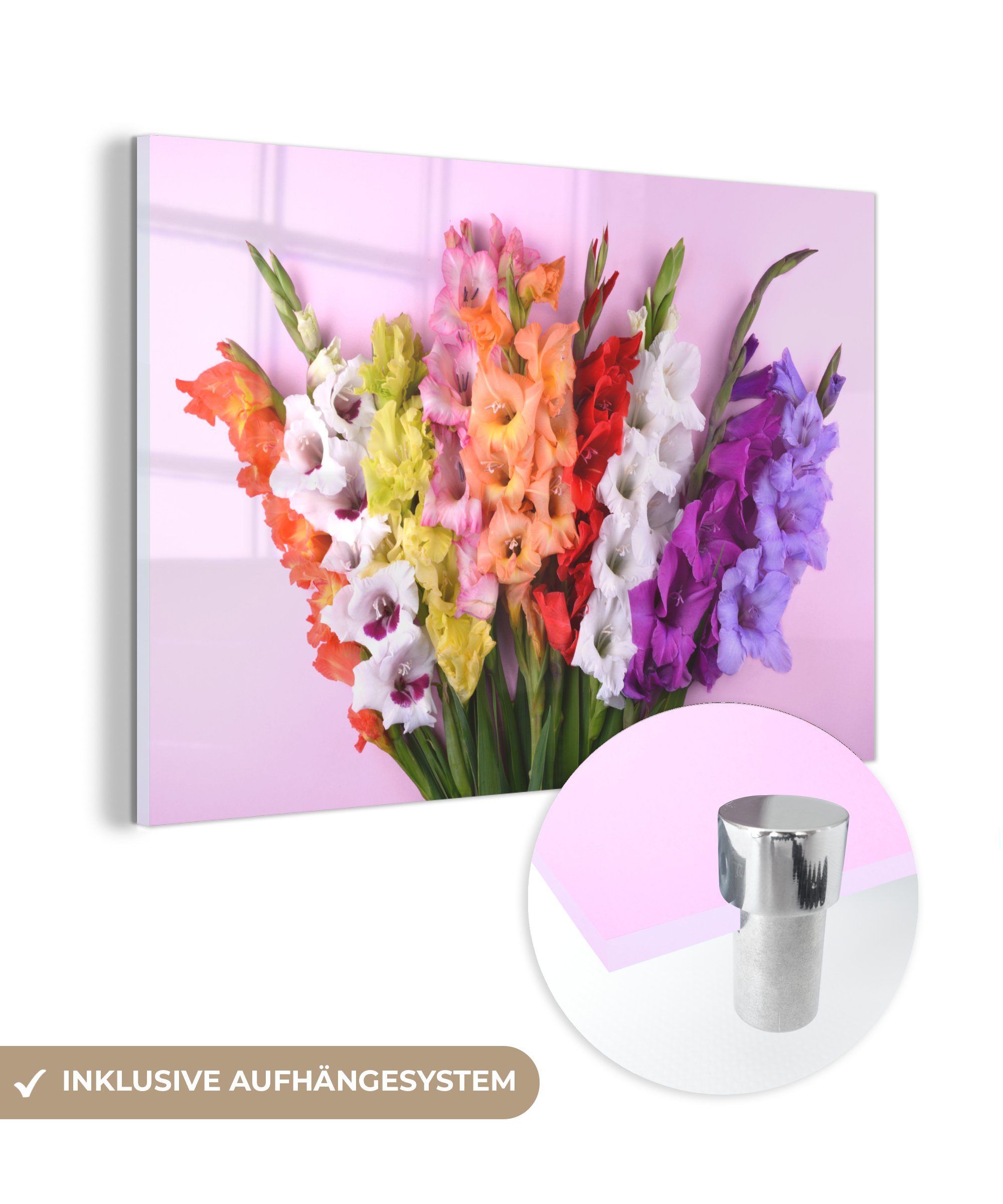 MuchoWow Acrylglasbild Gladiolen - Blumen - Farben, (1 St), Acrylglasbilder Wohnzimmer & Schlafzimmer