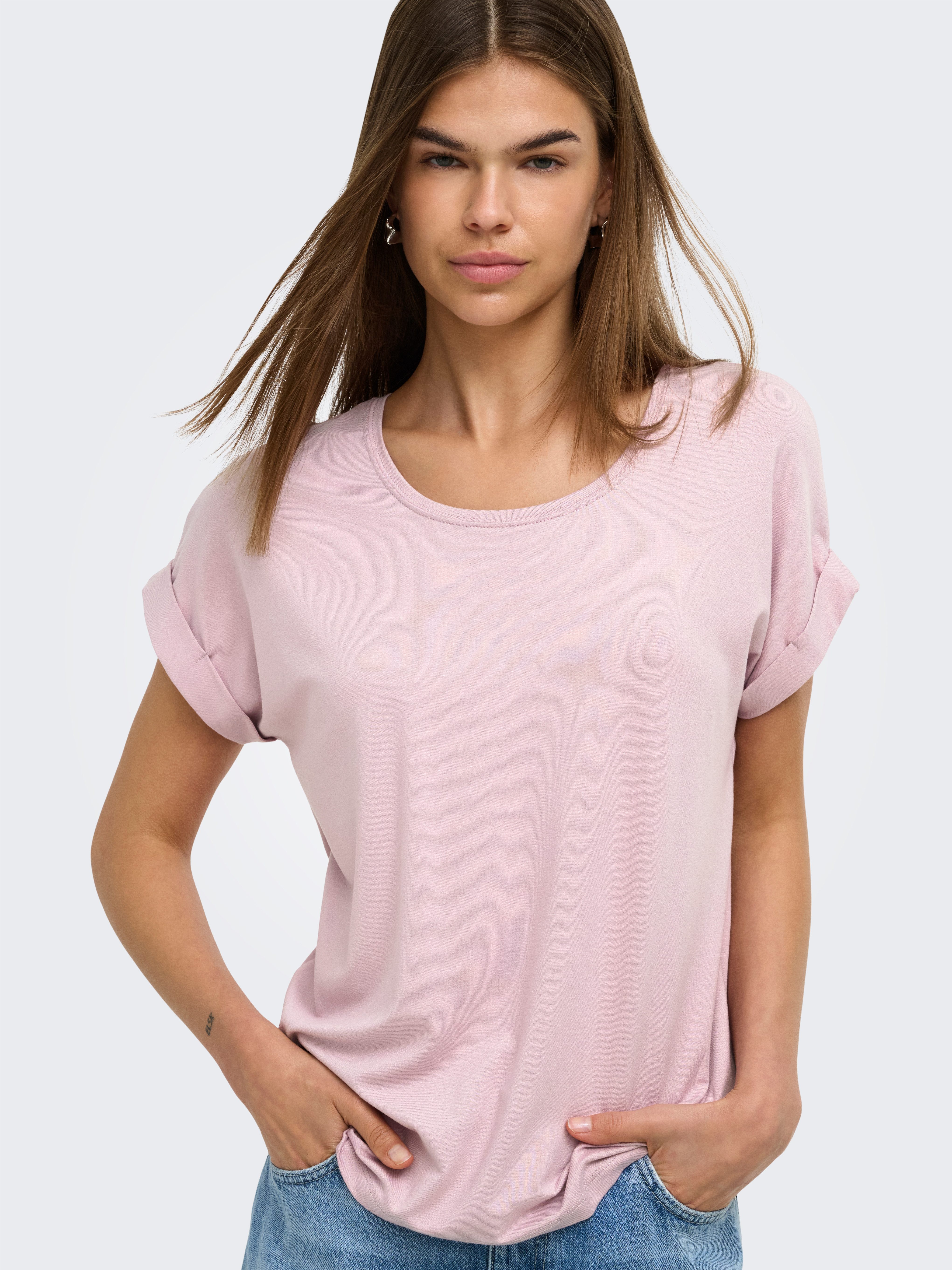 ONLY T-Shirt ONLMOSTER – T-Shirt mit melierter Optik und elastischem Material meliert, casual, lässig geschnitten, Viskosemischung, Rundhals – Bild 3 von 5