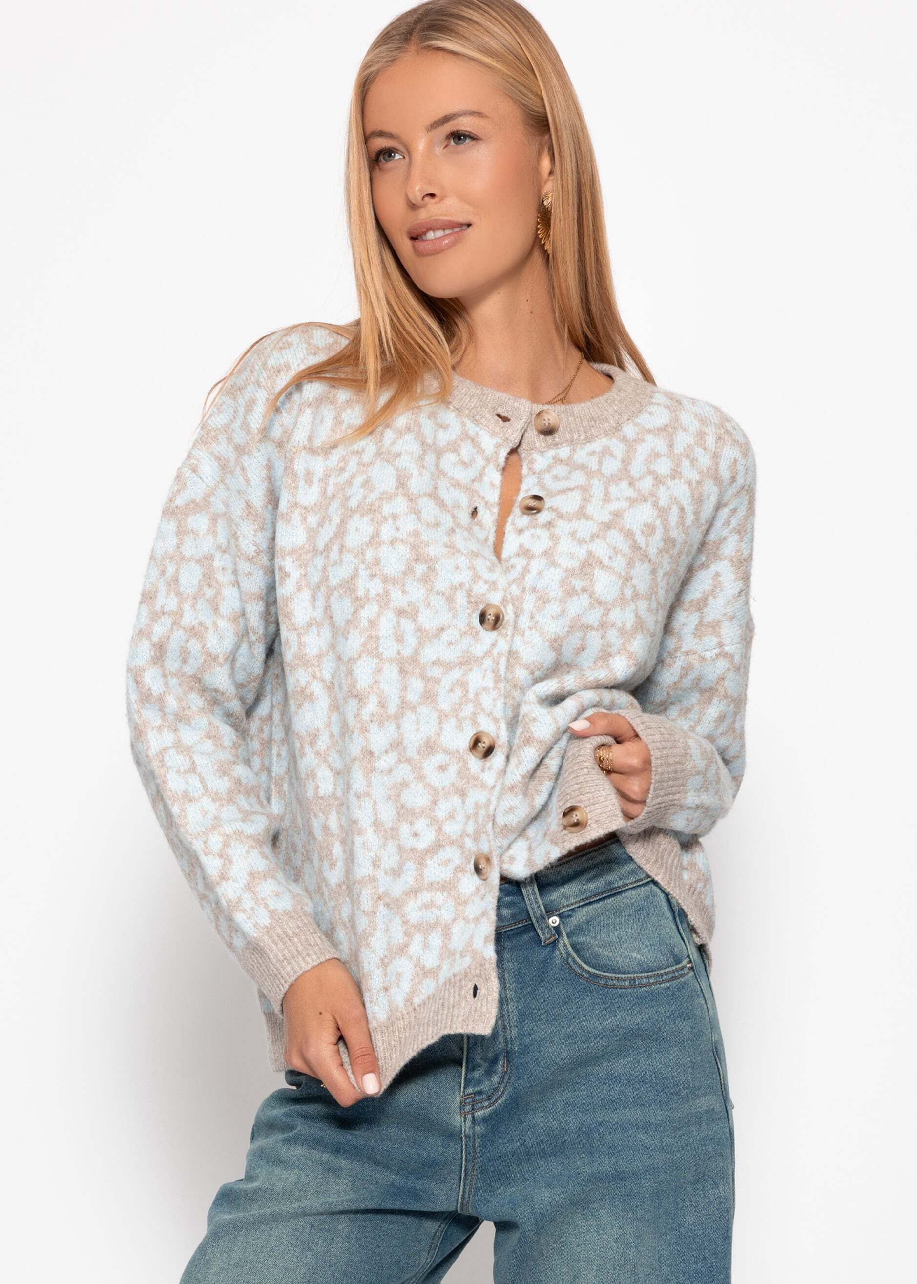 SASSYCLASSY Cardigan Oversize Strickjacke Damen mit Leo-Muster Cardigan mit günstig online kaufen