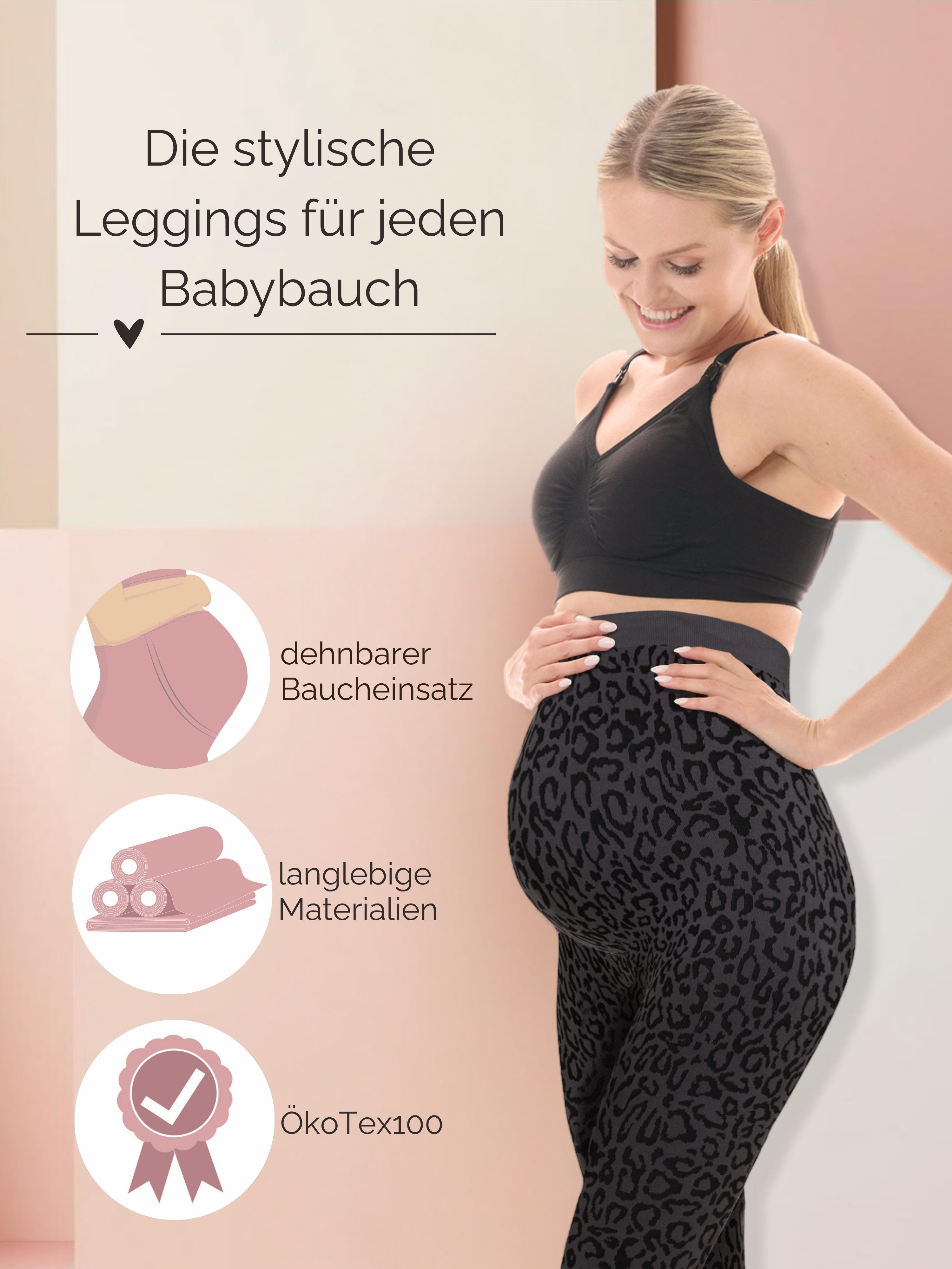 Herzmutter Umstandsleggings Leo Muster - Schwangerschaftsleggings Leopard Dehnbar