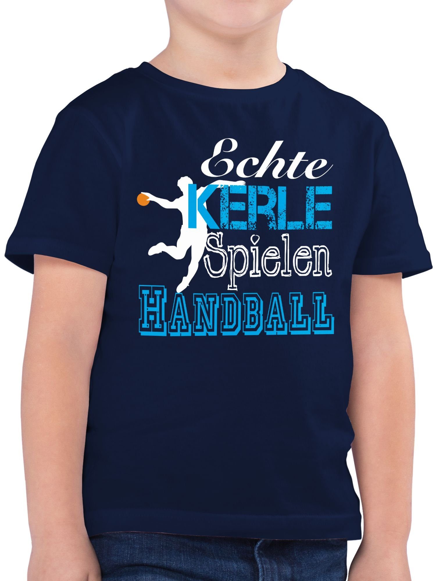 Shirtracer T-Shirt Echte Kerle Spielen Handball weiß Kinder Sport Kleidung 1 Dunkelblau