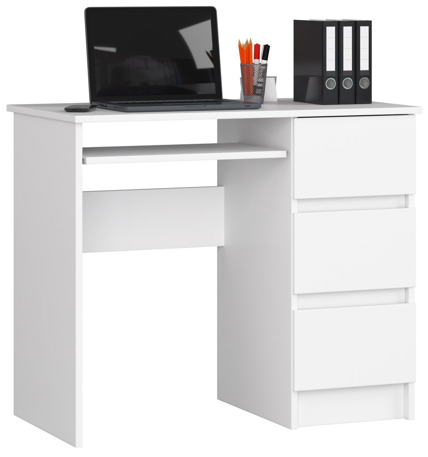 77 50 Computertisch x Bürotisch, dicke, Collective mit Home weiß abriebfeste 16 3 Schubladen, ABS-Kante, x cm, 90 mm Laminatplatte ausziehbarer Tastaturablage,