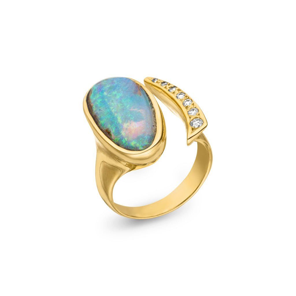 SKIELKA DESIGNSCHMUCK Goldring Opal Ring 7 ct. mit Diamant Brillanten (Gelbgold 585), hochwertige Goldschmiedearbeit aus Deutschland