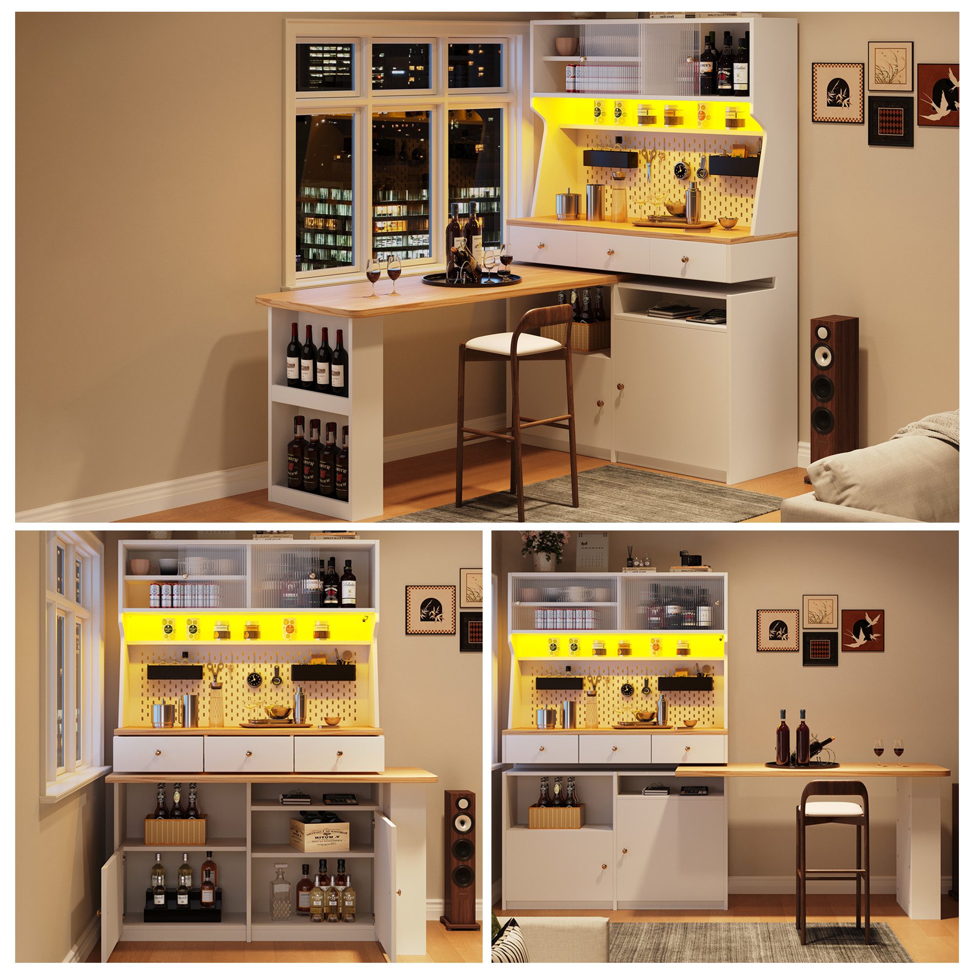 Ulife Küchenbuffet Küchenschrank Mehrzweckbuffet Snackschrank Tischschrank (1-St., mit zwei Türen und drei Schubladen) Schreibtisch, Aufbewahrungsschrank, 137x4 – Bild 4 von 5