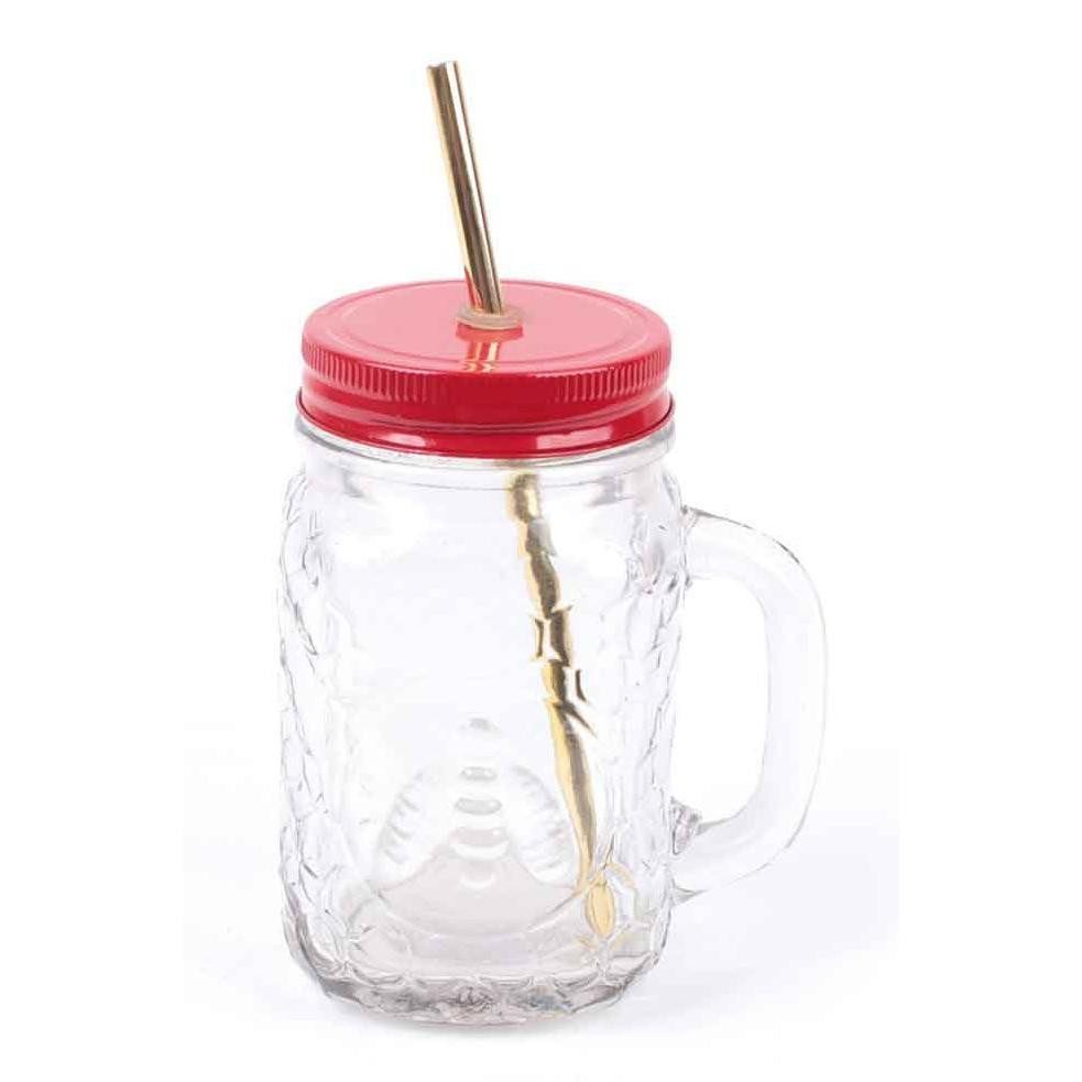 El Puente Glas Limonadenglas mit Deckel "Bienenwabe", Handmade, Glas, Fair Trade