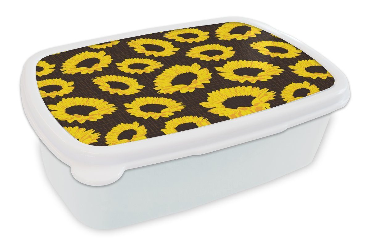 MuchoWow Lunchbox Muster Jungs für Mädchen Brotdose, (2-tlg), und - Kunststoff, und weiß - Gelb, Brotbox Kinder Sonnenblumen Erwachsene, für